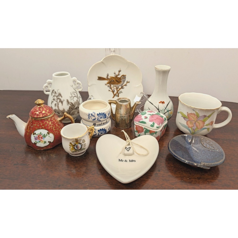 Mixed Miniature Porcelain Ceramic Decor Lot 11pc Vases Teapot Trinket Dish Japan